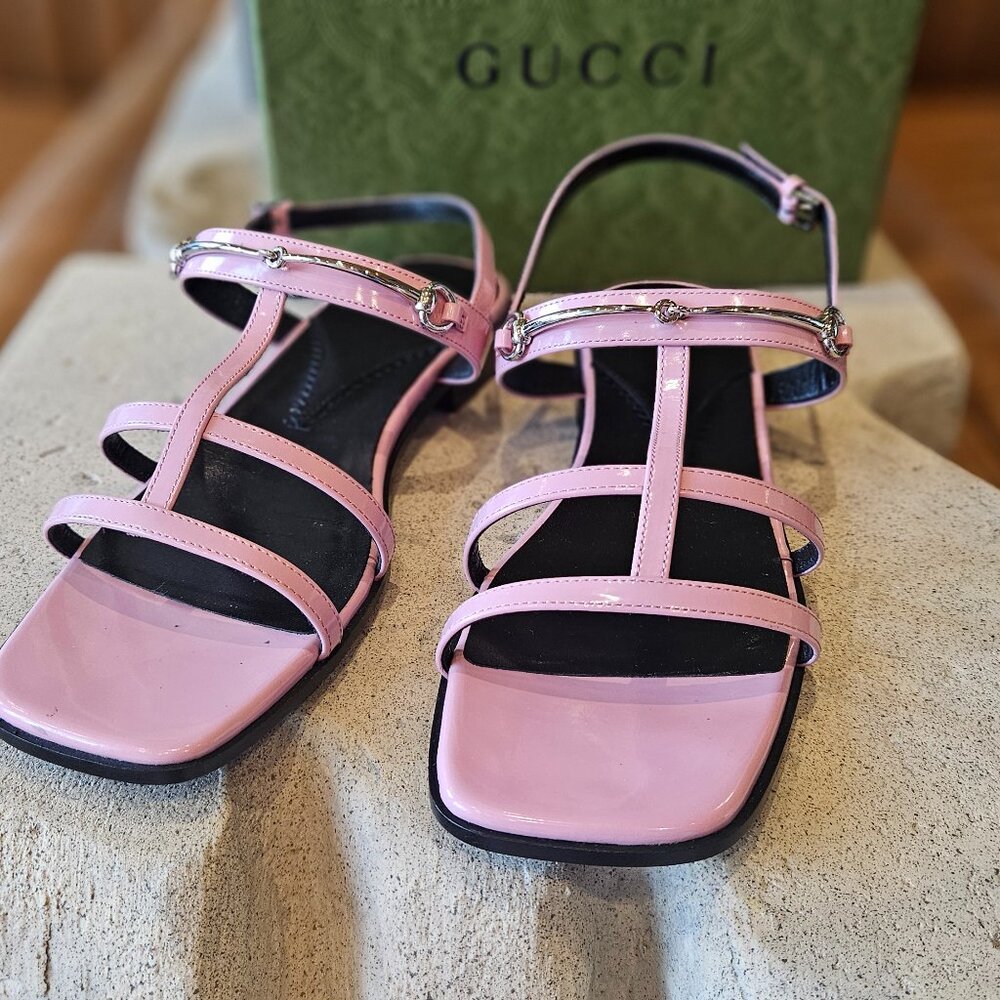 Gucci Horsebit Strap Slingback Sandal – Light Pink Leather – Size 38 – New - Picture 3 of 8